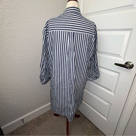 Papinelle Stripe Print Button Down Long Sleeve Shirt Nightgown Dress - Picture 2 of 8